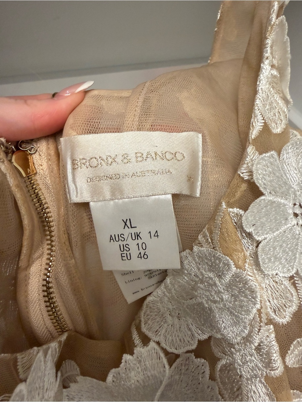 Bronx and Banco Nude Mini Dress with White Floral Appliqué Detail - Picture 2 of 5